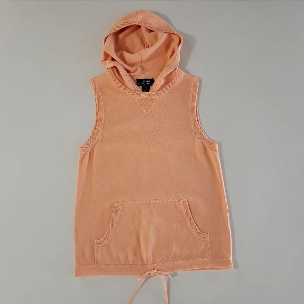 Lauren Ralph Lauren Peach Sleeveless Hoodie Sweatshirt-style Top